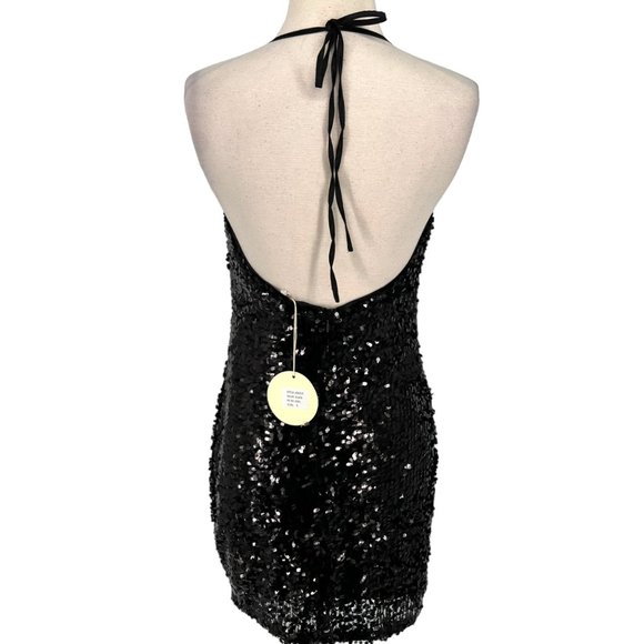 Alythea Champagne Poppin Sequin Cowl Neck Mini Dress Black Size Small NWT - Picture 8 of 11